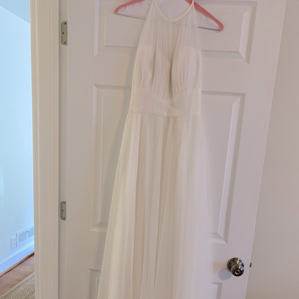 Belsoie White Tulle Bridesmaid Dress